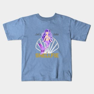 Mermaid: Let's take a shellfie (purple) Kids T-Shirt